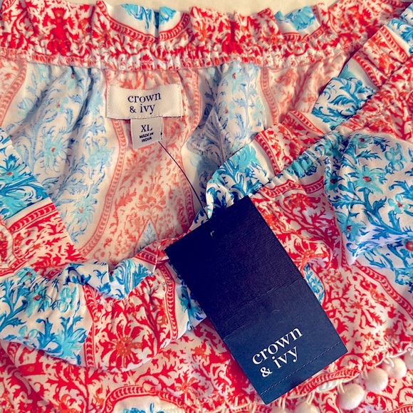 Crown & Ivy Orange & Turquoise Tropical off the shoulder Top NWT size XL - Picture 5 of 11